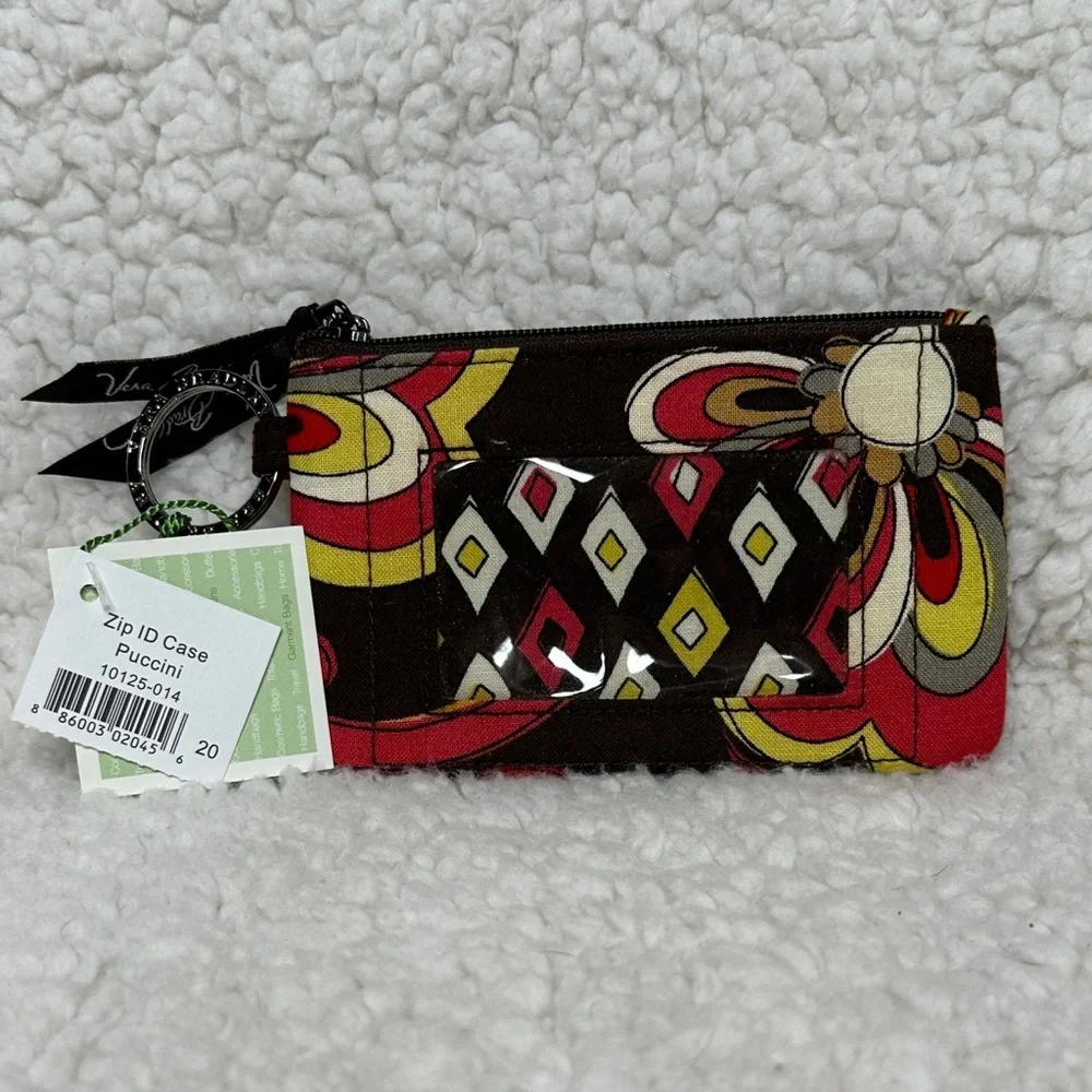 Vera Bradley Puccini Zip ID Case Brown Red Yellow White Retired Designer NWT
